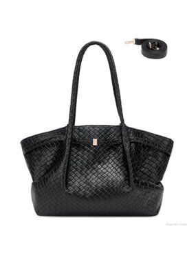 PU Woven Pattern Tote Bag Detachable Strap Large Shoulder Handbag